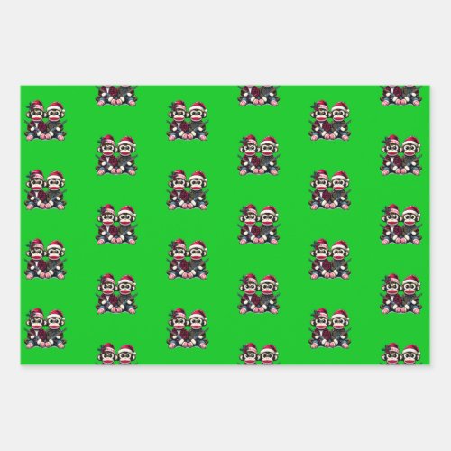 SockMonkey Hunter Brothers At Christmas Wrapping Paper Sheets