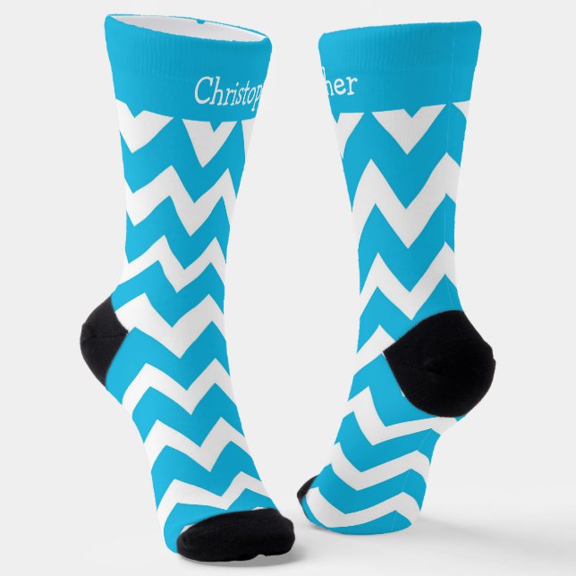 Socks Blue Zig Zag Design (Angled)