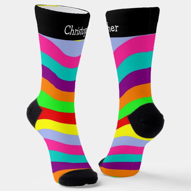 Socks Colourful Wavy Stripes Design (Angled)
