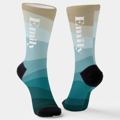 Socks Custom Name Retro Stripe Design