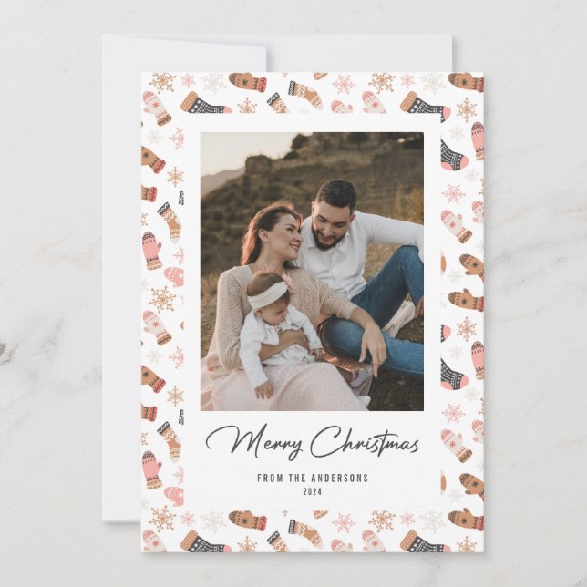 Socks Gloves Snowflakes Photo Christmas Cards (Front)