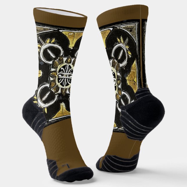 Socks Gold Black Abstract Pattern (Angled)