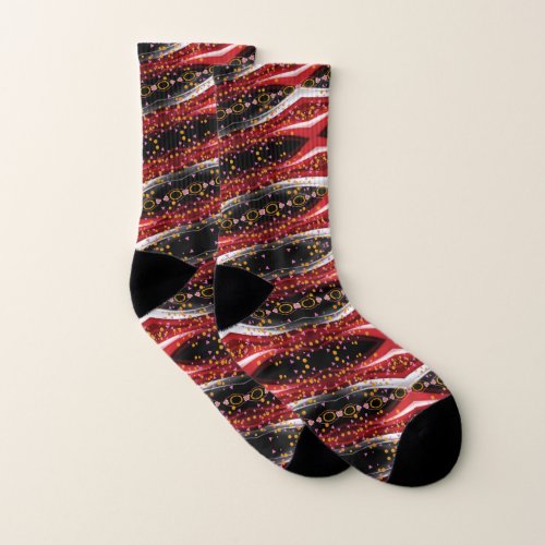 Socks Leaves Abstract Red White Black 