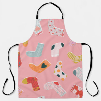 Socks seamless pattern. Cozy hand-drawn cartoon st Apron