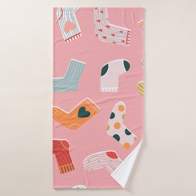Socks seamless pattern. Cozy hand-drawn cartoon st Bath Towel (Bath Towel)