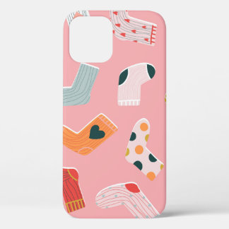 Socks seamless pattern. Cozy hand-drawn cartoon st iPhone 12 Case