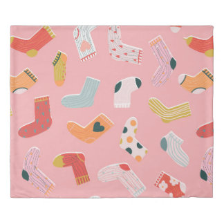 Socks seamless pattern. Cozy hand-drawn cartoon st Duvet Cover