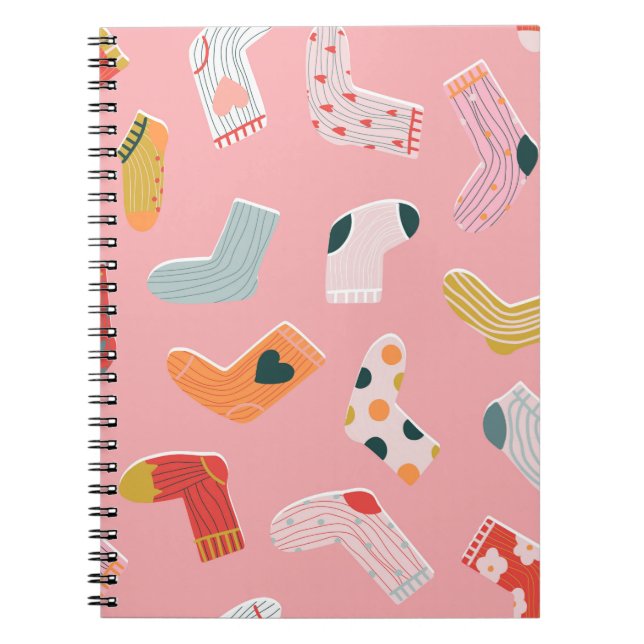 Socks seamless pattern. Cozy hand-drawn cartoon st Notebook (Front)