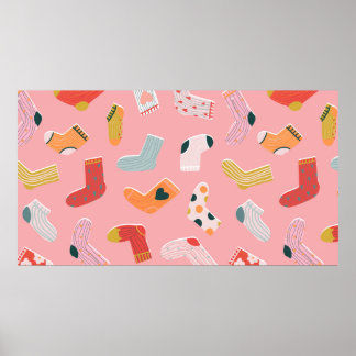 Socks seamless pattern. Cozy hand-drawn cartoon st Poster