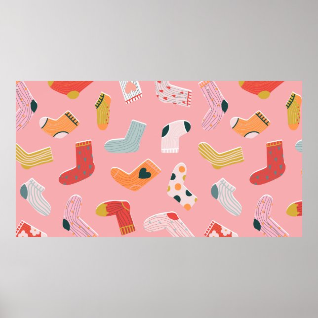 Socks seamless pattern. Cozy hand-drawn cartoon st Poster (Front)