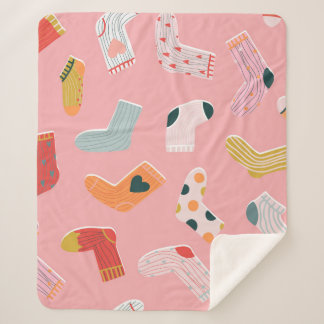 Socks seamless pattern. Cozy hand-drawn cartoon st Sherpa Blanket