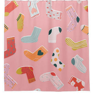 Socks seamless pattern. Cozy hand-drawn cartoon st Shower Curtain