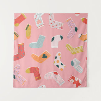 Socks seamless pattern. Cozy hand-drawn cartoon st Tapestry