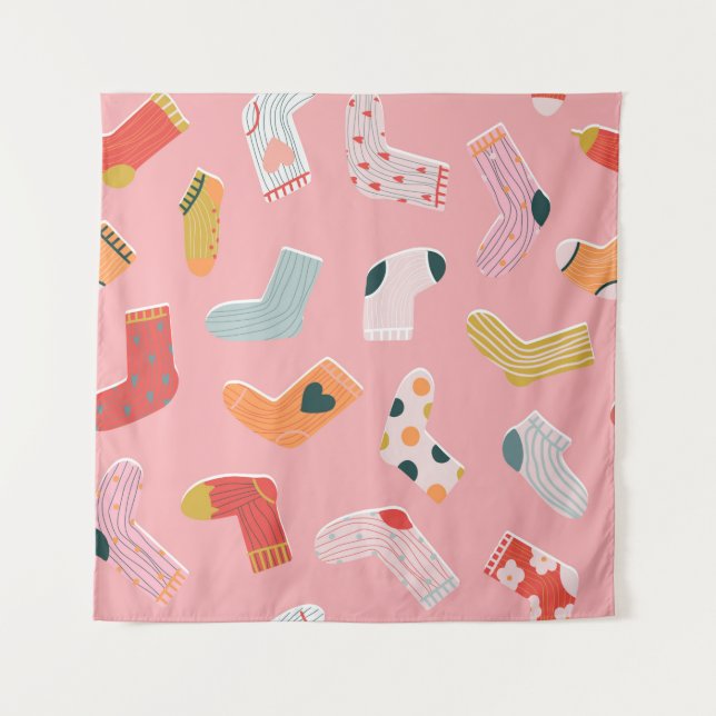 Socks seamless pattern. Cozy hand-drawn cartoon st Tapestry (Front)