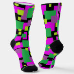 Socks With Black Green And Magenta Geometric Art at Zazzle