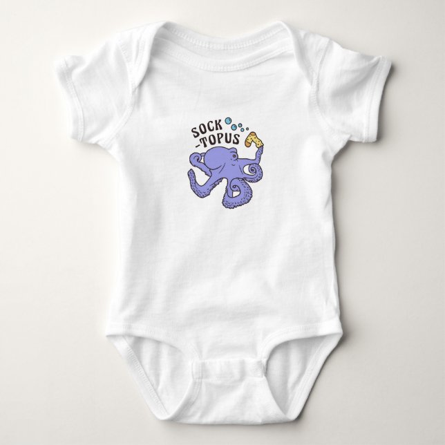 Socktopus Blue Octopus With Sock Funny Meme Baby Bodysuit (Front)