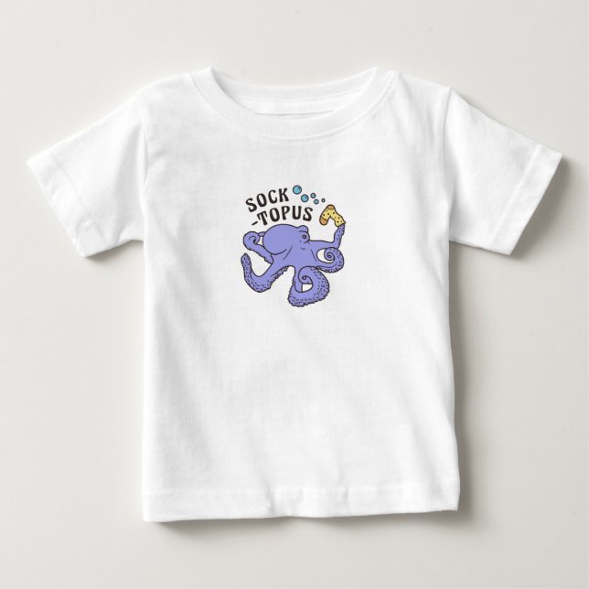 Socktopus Blue Octopus With Sock Funny Meme Baby T-Shirt (Front)