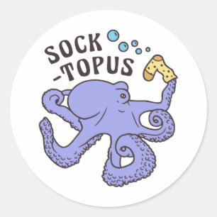 Socktopus Blue Octopus With Sock Funny Meme Classic Round Sticker
