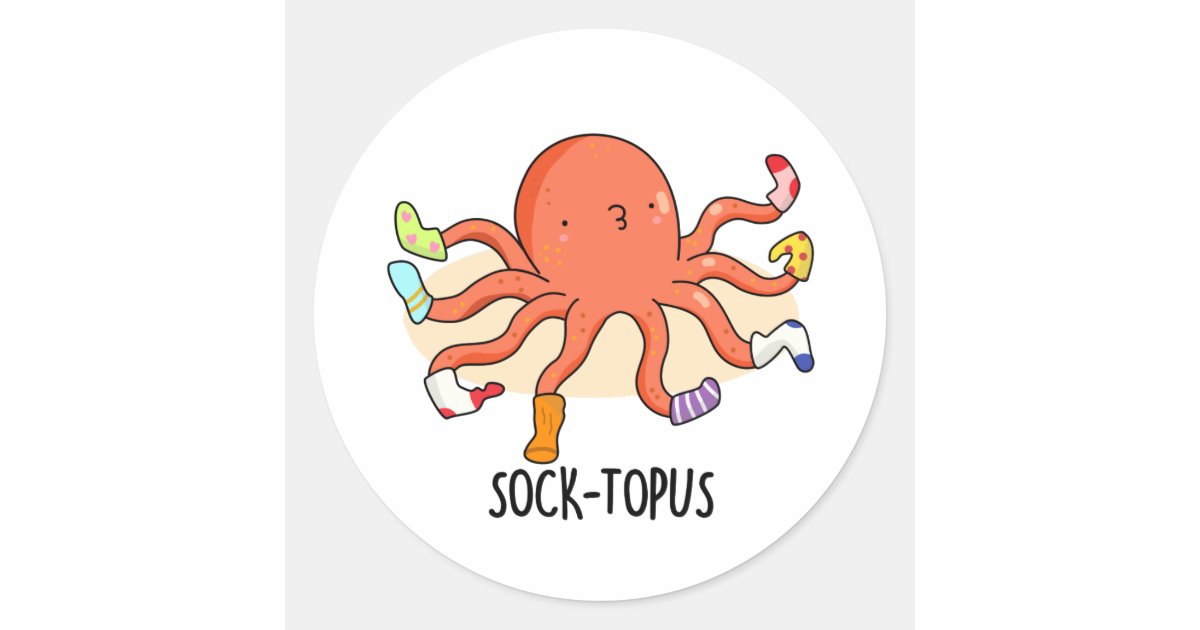 Soctopuss Cute Octopus With Socks Pun Classic Round Sticker Zazzle Com