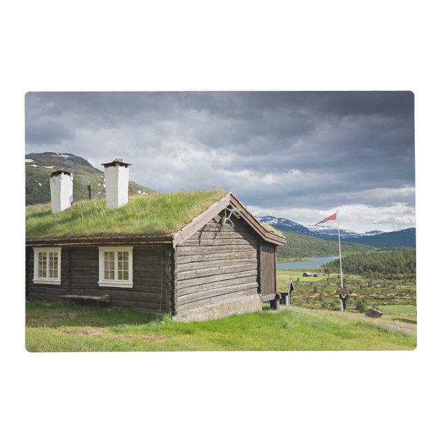 Sod roof log cabin in Norway placemat (Back)