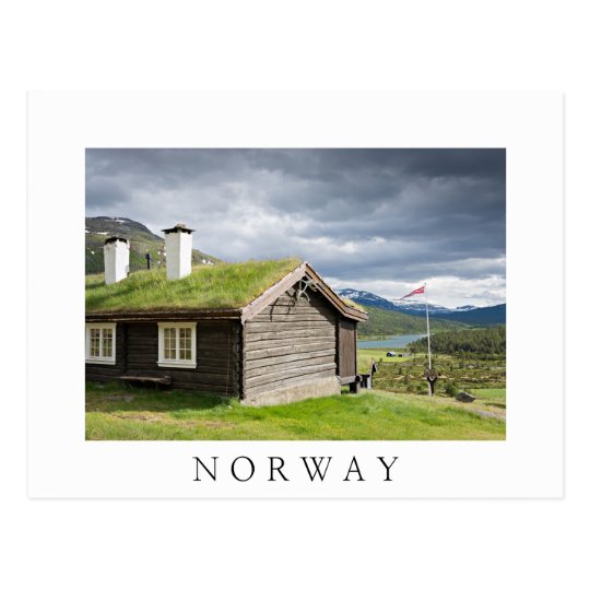 Sod Roof Log Cabin In Norway White Text Postcard Zazzle Com