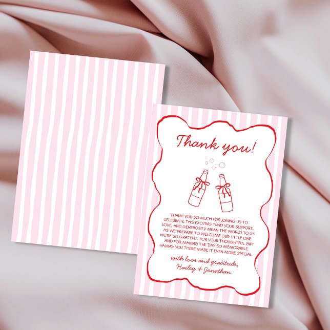 Soda Bottle Bow Hand Drawn Pink & Red Wavy Thank You Card (Soda Bottle Bow Hand Drawn Pink & Red Wavy Thank You Card)