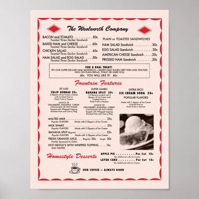 Soda Fountain Menu poster (Front)