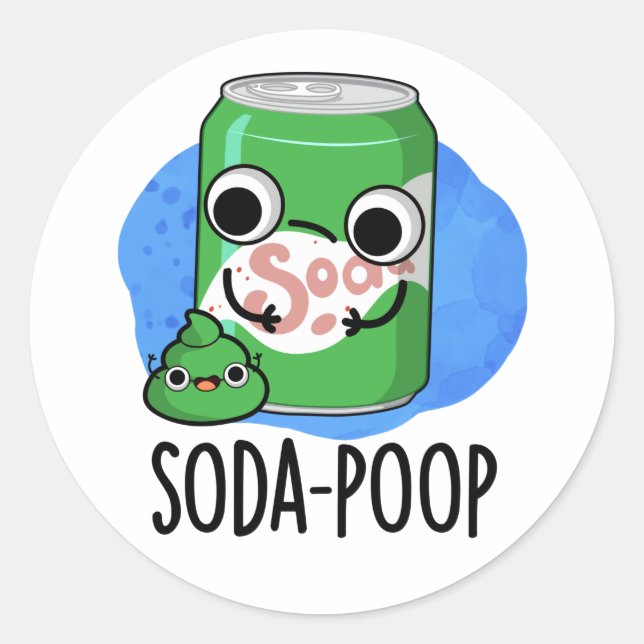 Soda Poop Funny Drink Pun  Classic Round Sticker (Front)