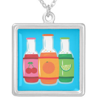Soda Pop Bottles Silver Plated Necklace