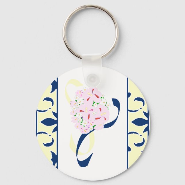 Sodalite Blue, Lemon, Damask Favor Keychain (Front)