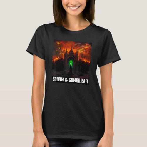 Sodom and Gomorrah City Burns With Angel and Churc T_Shirt