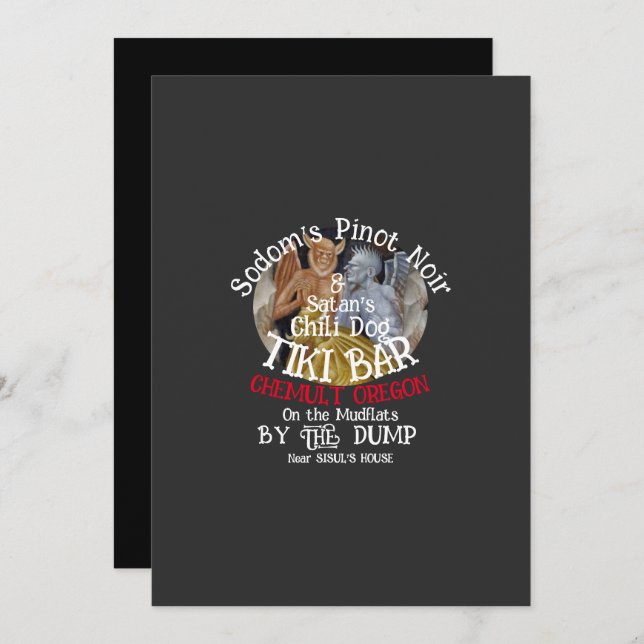 Sodom's Pinot Noir & Satan's Chili Dog Tiki Bar Invitation (Front/Back)