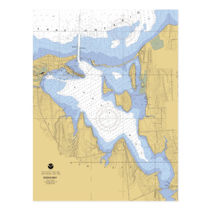 Sodus Bay NY Nautical Harbor Chart Postcard