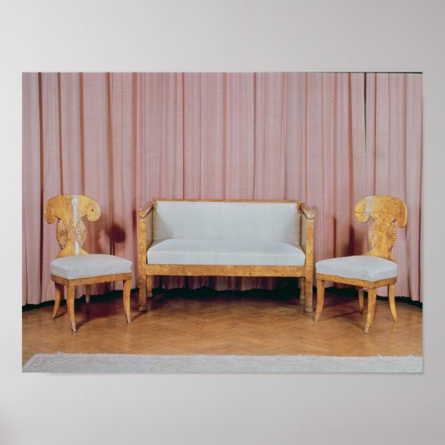 Sofa and two chairs, Karelian birch, 1810-20 Poster (Front)