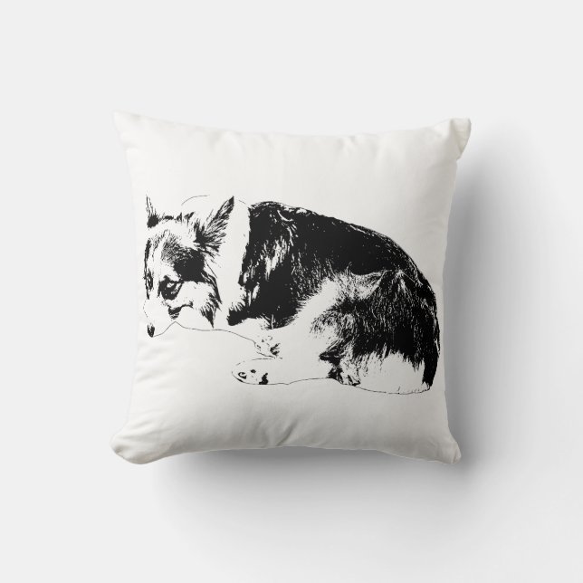 Sofa Curve, Gentle Corgi Throw Pillow (Front)