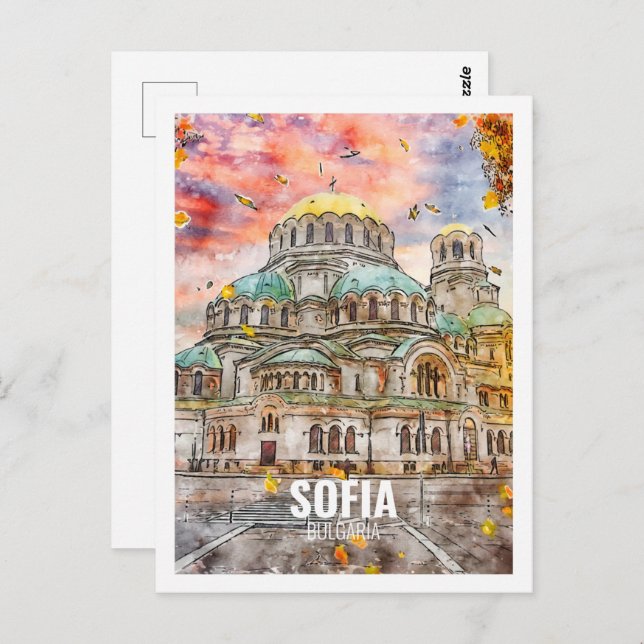 Sofia Bulgaria Famous Travel Watercolor Sketch Postcard (Front/Back)