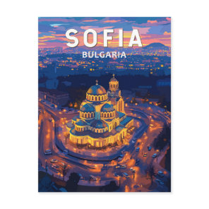 Sofia Bulgaria Illustration Travel Art Vintage Postcard