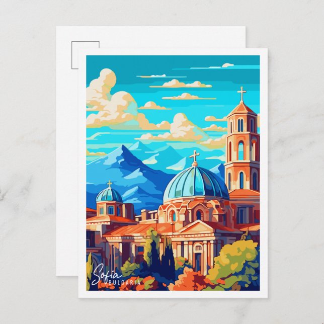 Sofia Bulgaria vintage travel illustration Postcard (Front/Back)