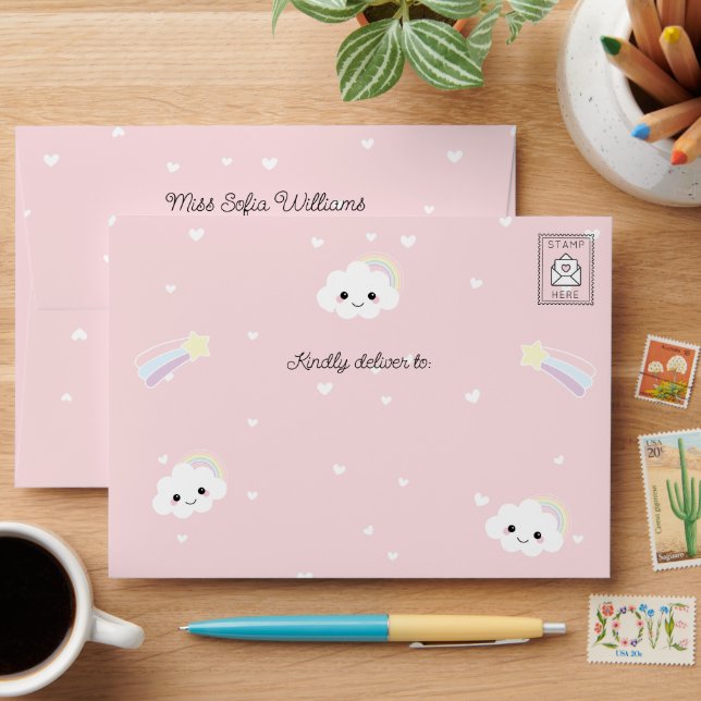 Sofia Cloud Birthday Invitation Envelope (Desk)