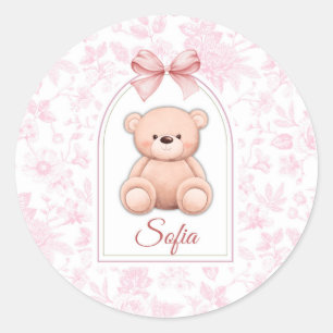 Sofia Custom Pink Teddy Bear Nursery Design Classic Round Sticker