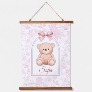 Sofia   Custom Pink Teddy Bear Nursery Design  Hanging Tapestry