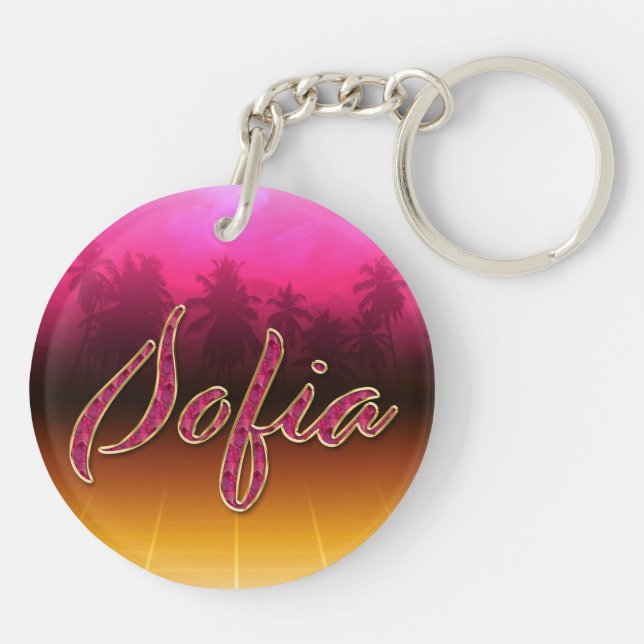 Sofia First name name golden pink keychain (Back)