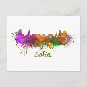 Sofia skyline in watercolor postcard