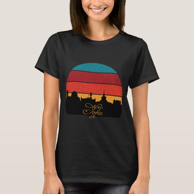 Sofia Skyline Retro Sunset Travel T-Shirt (Front)
