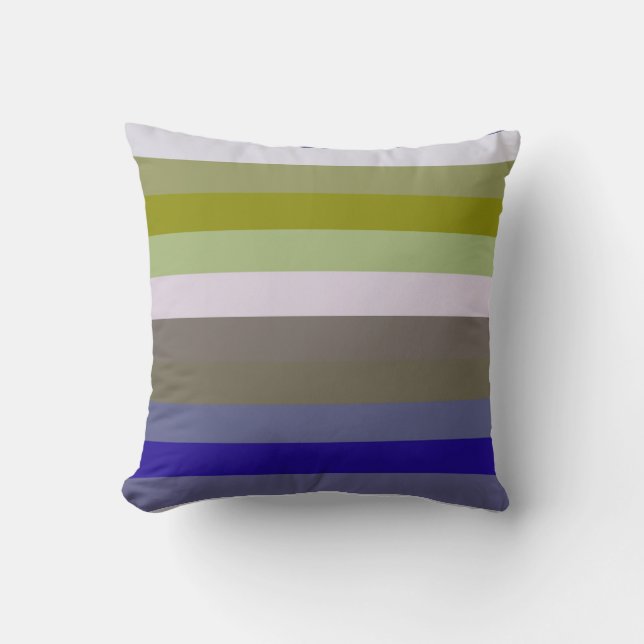 Soft 70s Avocado & Lilac Stripe Pattern Throw Pillow (Front)