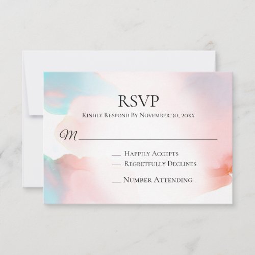  Soft Abstract Coral Aqua Wedding Insert RSVP Card