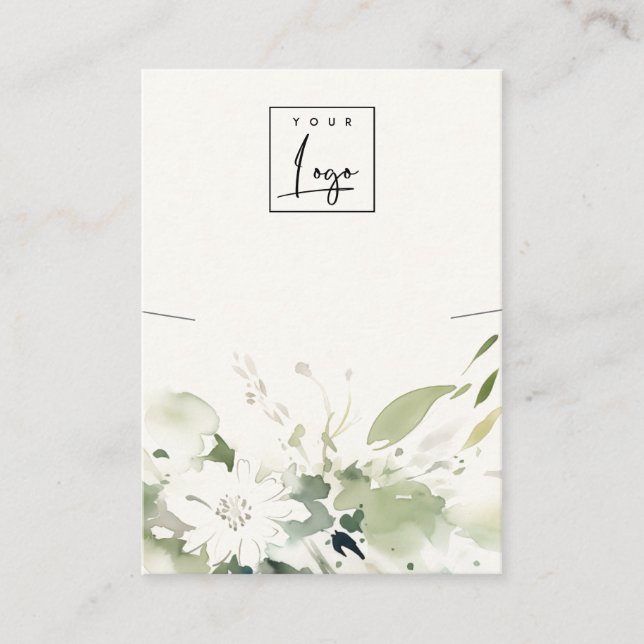 Soft Abstract Green Floral Necklace Logo Display Business Card (Front)