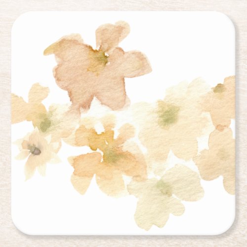  Soft Abstract Peach Beige Floral Watercolor Square Paper Coaster