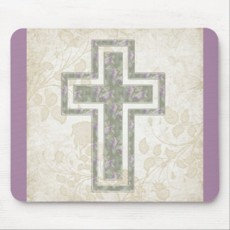 Soft Abstract Purple & Green Christian Cross Mouse Pad