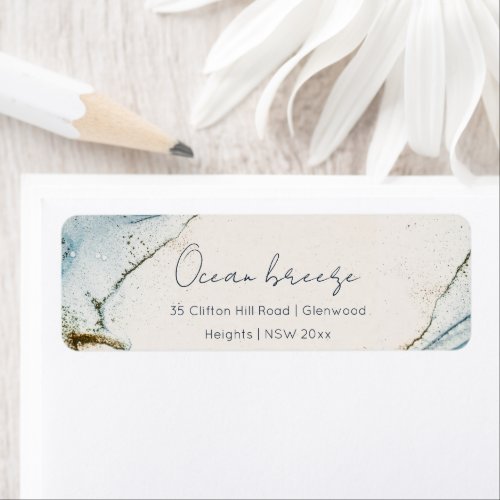 Soft Abstract Watercolor Blue Gold Beachy Address Label